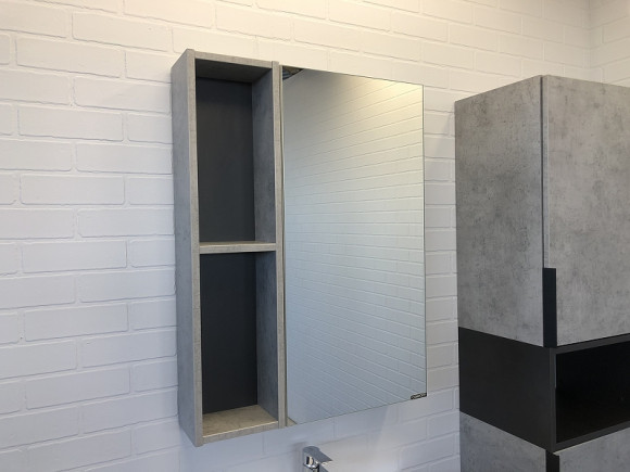 Зеркальный шкаф Comforty Франкфурт 60 00-00004331 Бетон светлый Черное матовое Зеркальный шкаф Comforty Франкфурт 60 00-00004331 Бетон светлый Черное матовое