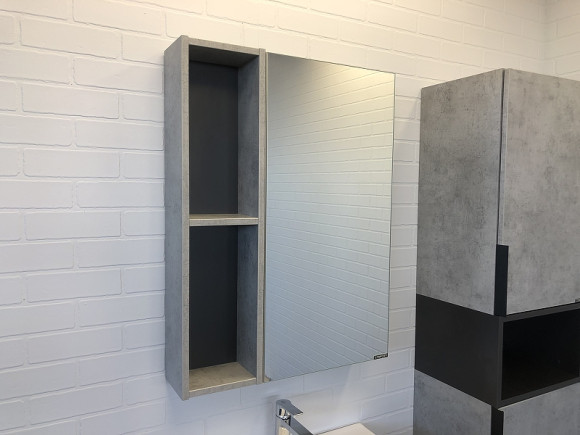 Зеркальный шкаф Comforty Франкфурт 60 00-00004331 Бетон светлый Черное матовое Зеркальный шкаф Comforty Франкфурт 60 00-00004331 Бетон светлый Черное матовое