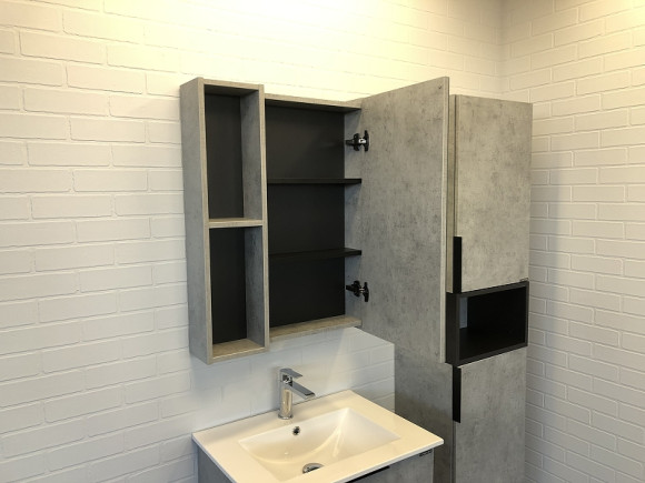 Зеркальный шкаф Comforty Франкфурт 60 00-00004331 Бетон светлый Черное матовое Зеркальный шкаф Comforty Франкфурт 60 00-00004331 Бетон светлый Черное матовое