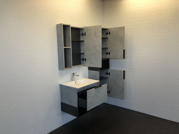 Зеркальный шкаф Comforty Франкфурт 60 00-00004331 Бетон светлый Черное матовое Зеркальный шкаф Comforty Франкфурт 60 00-00004331 Бетон светлый Черное матовое