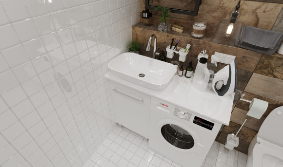 Столешница под раковину 1MarKa Wash 110 Ц0000004097 над стиральной машиной Белый глянец