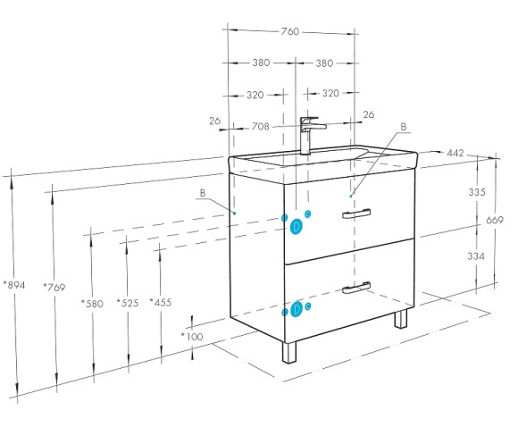 Тумба под раковину Aquaton Америна 76 Н 1A169401AM010 Белая глянцевая