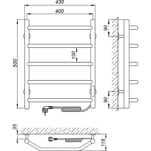 Электрический полотенцесушитель Laris Виктория П5 400x500 R 73207637 Хром Электрический полотенцесушитель Laris Виктория П5 400x500 R 73207637 Хром