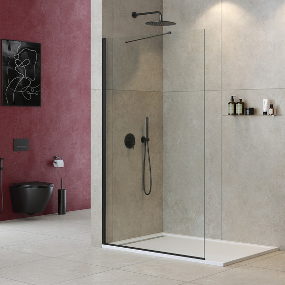 Душевая перегородка Cezares Liberta 140 LIBERTA-L-1-TB-140-C-NERO профиль Черный матовый стекло прозрачное