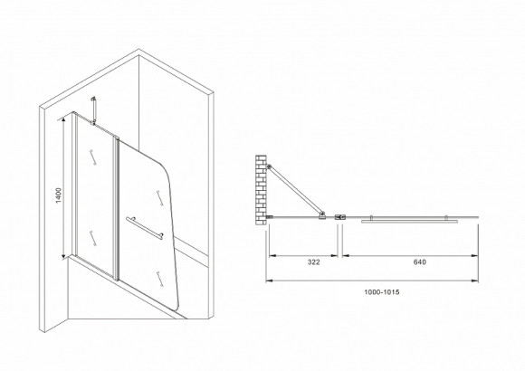 Шторка на ванну Abber Ewiges Wasser 100х140 AG50100 профиль Хром стекло прозрачное