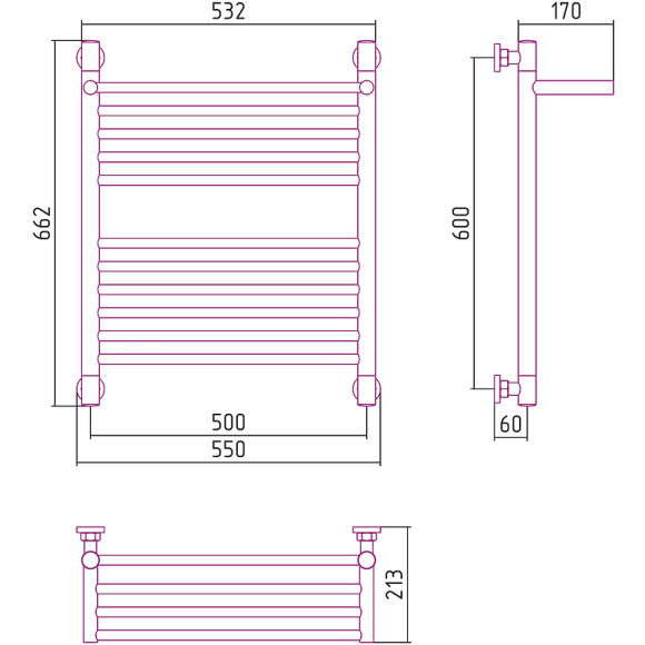 Водяной полотенцесушитель Сунержа Богема+ 600х500 00-0223-6050 с полкой Хром