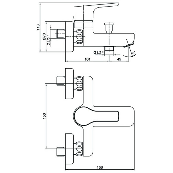Смеситель для ванны E.C.A. Luna 102102450EX Хром Смеситель для ванны E.C.A. Luna 102102450EX Хром