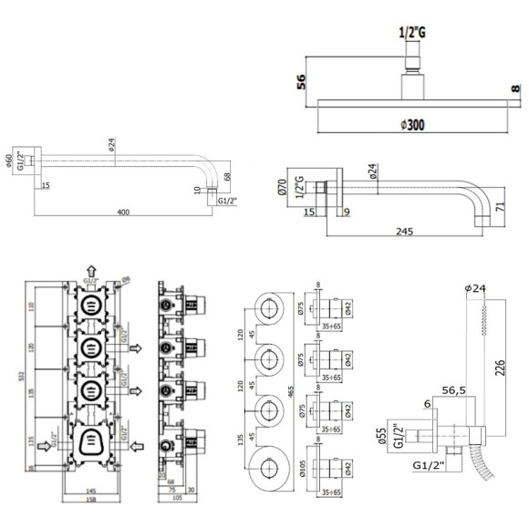 Душевая система Paffoni Modular Box KITMB019NO141KING с термостатом Черная матовая