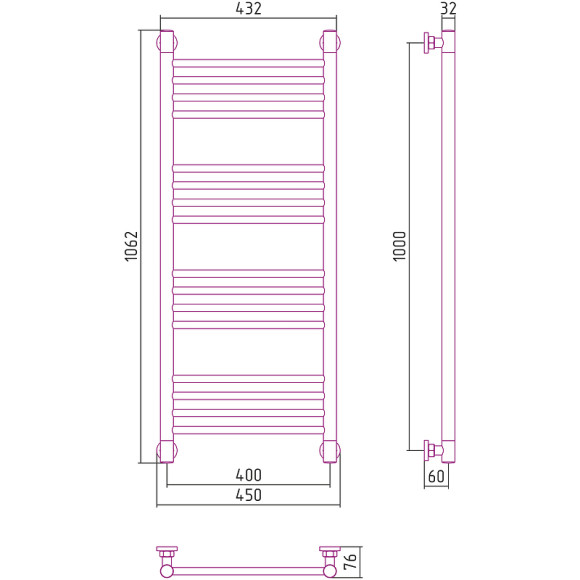 Водяной полотенцесушитель Сунержа Богема+ прямая 1000х400 12-0220-1040 Белый