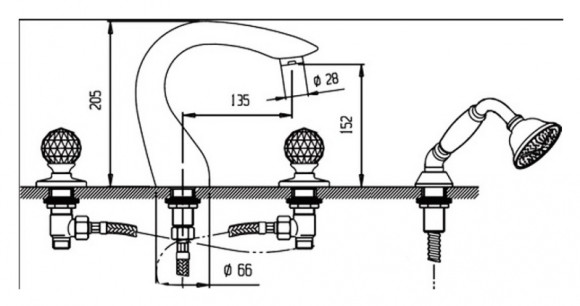 Смеситель на борт ванны Cezares Atlantis ATLANTIS-BVD-02-Sw Бронза кристаллы Swarovski