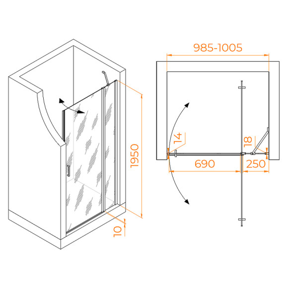 Душевая дверь RGW Leipzig LE-004-B 100 351200410-14 профиль Черный стекло прозрачное