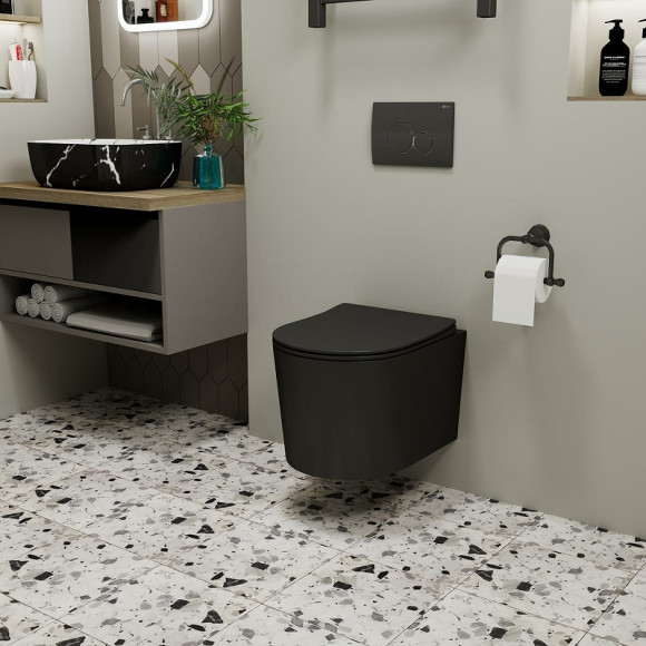 Комплект унитаза с инсталляцией Point Веста 886914GBO3+PN41701BM Черный матовый с сиденьем Микролифт и Черной матовой клавишей смыва Комплект унитаза с инсталляцией Point Веста 886914GBO3+PN41701BM Черный матовый с сиденьем Микролифт и Черной матовой клавишей смыва