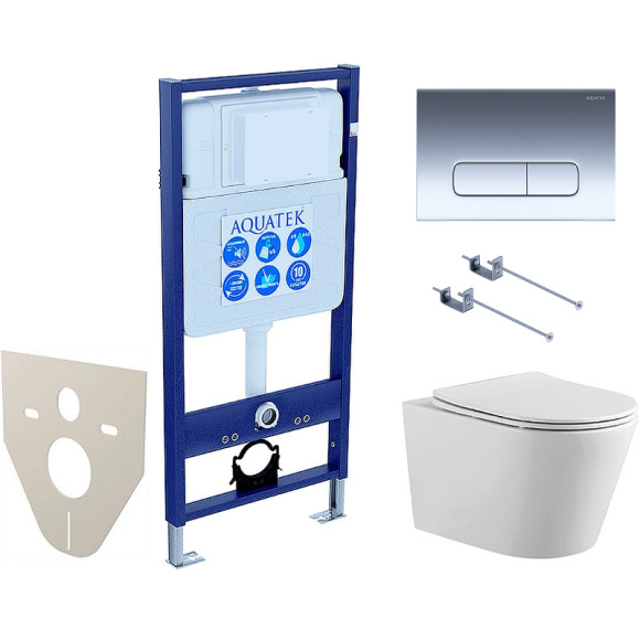 Комплект унитаза с инсталляцией Aquatek Set Aquatek Вега-1905-016 KK-1 с сиденьем Микролифт и клавишей смыва Хром глянцевый