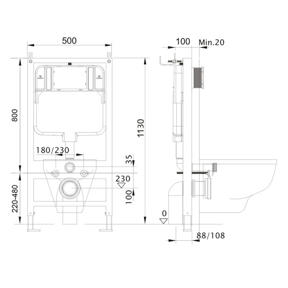 Комплект унитаза с инсталляцией Aquatek Set Aquatek Вега-1905-016 KK-1 с сиденьем Микролифт и клавишей смыва Хром глянцевый