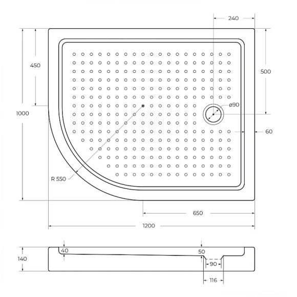 Акриловый поддон для душа Cezares Tray A 120x100 R TRAY-A-RH-120/100-550-15-W-R Белый