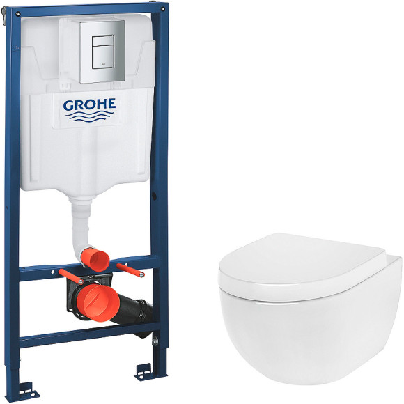 Комплект унитаза AM.PM Awe C111738WH+C117852WH с инсталляцией Grohe Rapid SL 38772001 с сиденьем Микролифт и клавишей смыва Хром