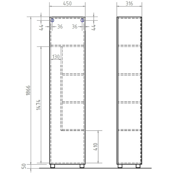 Шкаф пенал Vigo Geometry 45 pn.GEO.45 Белый