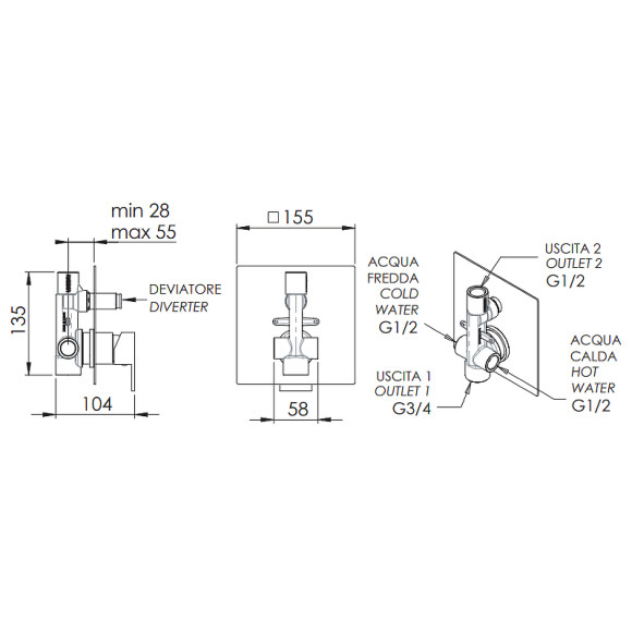 Смеситель для душа Remer Q-Design QD09 Хром Смеситель для душа Remer Q-Design QD09 Хром