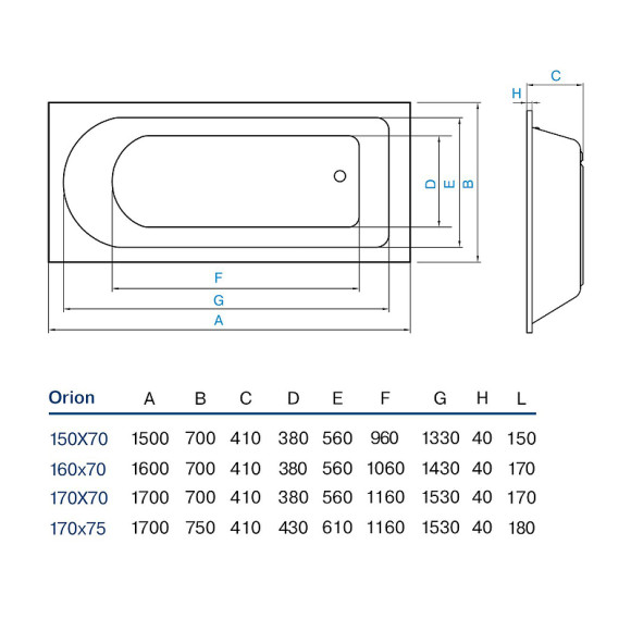 Акриловая ванна Koller Pool Orion 160x70 без гидромассажа