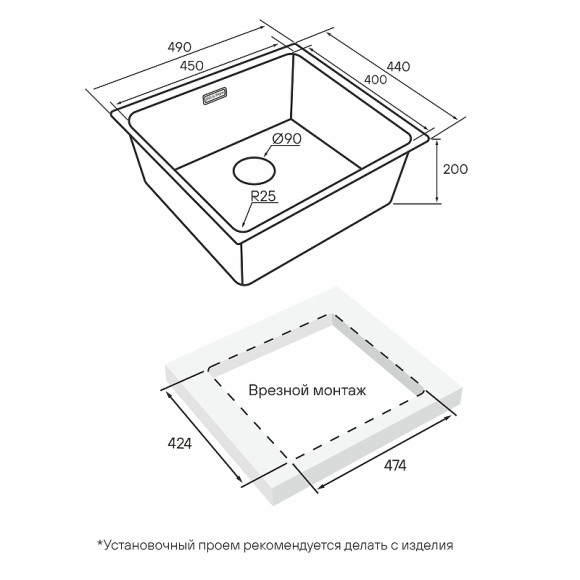 Кухонная мойка Paulmark Yuni 49 Uni YU49-GM Вороненная сталь Кухонная мойка Paulmark Yuni 49 Uni YU49-GM Вороненная сталь