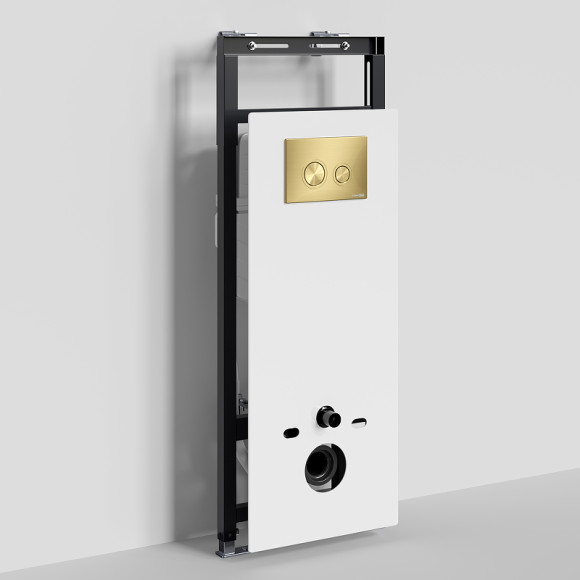 Инсталляция WasserKRAFT Salm 27TLT.010.ME.WH.MG01 для унитаза Белое стекло с клавишей смыва Золото матовое Инсталляция WasserKRAFT Salm 27TLT.010.ME.WH.MG01 для унитаза Белое стекло с клавишей смыва Золото матовое