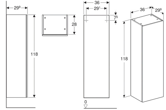 Шкаф пенал Geberit Smyle Square 36 500.361.JR.1 подвесной Пекан