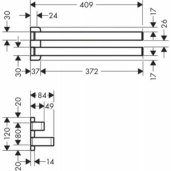 Полотенцедержатель Axor Universal Accessories 42821000 двойной поворотный Хром Полотенцедержатель Axor Universal Accessories 42821000 двойной поворотный Хром