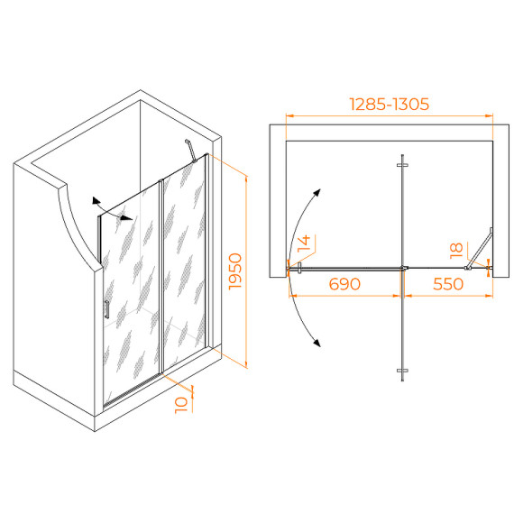 Душевая дверь RGW Leipzig LE-004-B 130 351200413-14 профиль Черный стекло прозрачное