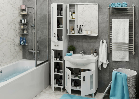 Зеркало со шкафом Onika Кристалл 67.02 206705 с подсветкой Белое