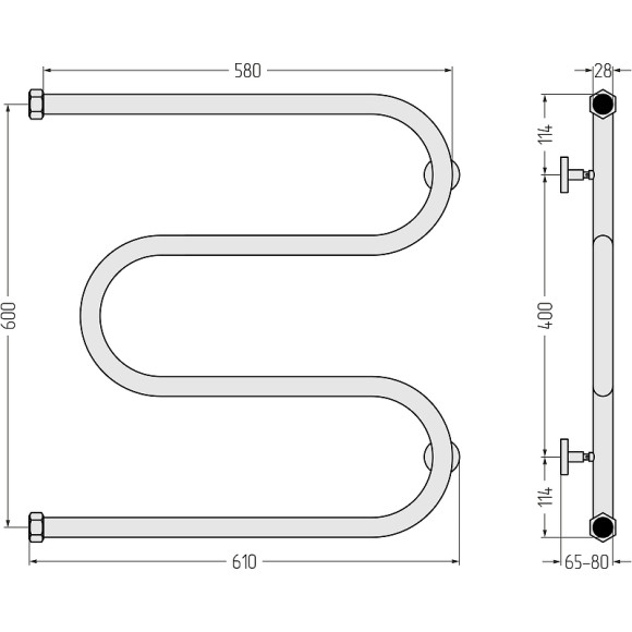 Водяной полотенцесушитель Сунержа М-образный 600х600 00-0007-6060 Хром