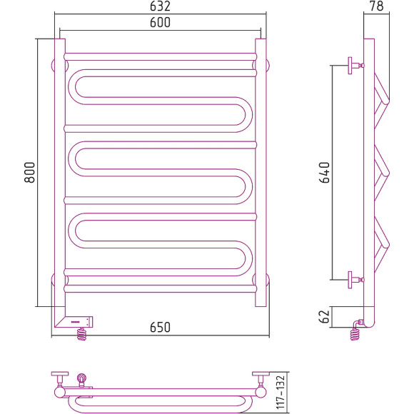 Электрический полотенцесушитель Сунержа Элегия 2.0 800x600 L 31-5218-8060 Черный матовый