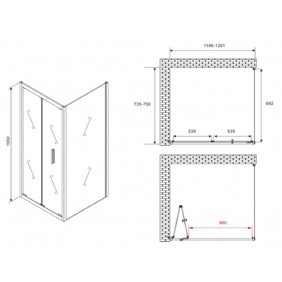 Душевой уголок Abber Sonnenstrand 120x75 AG07120B-S75B профиль Черный стекло прозрачное