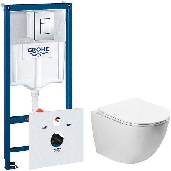 Комплект унитаза SantiLine SL-5005 с инсталляцией Grohe Rapid SL 38775001 с сиденьем Микролифт и клавишей смыва Хром