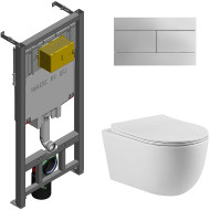 Комплект унитаза Vincea Evo Rimless VT1-34S с сиденьем Микролифт и инсталляцией Jacob Delafon E29025-NF+E4316-CP с клавишей смыва Хром