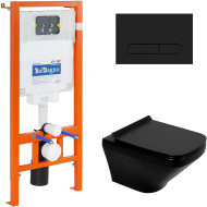 Комплект унитаза с инсталляцией BelBagno Sela BB3201CHR-MB/BB3201SC-MB/BB002-80/BB007-PR-NERO.M с сиденьем Микролифт и Черной матовой клавишей смыва Комплект унитаза с инсталляцией BelBagno Sela BB3201CHR-MB/BB3201SC-MB/BB002-80/BB007-PR-NERO.M с сиденьем Микролифт и Черной матовой клавишей смыва