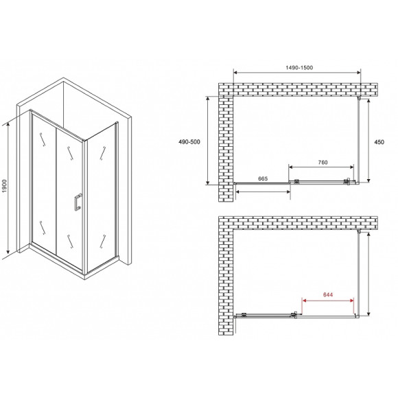 Душевой уголок Abber Schwarzer Diamant 150x50 AG30150B5-S50B5 профиль Черный стекло прозрачное Душевой уголок Abber Schwarzer Diamant 150x50 AG30150B5-S50B5 профиль Черный стекло прозрачное