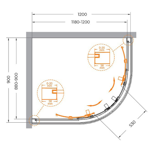 Душевой уголок Cezares Relax-304 120x90 RELAX-304-RH-2-120/90-C-GM профиль Оружейная сталь стекло прозрачное