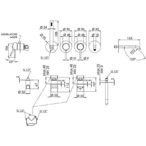 Смеситель для ванны Remer X-Style X96S03ROXXBO Белый матовый Смеситель для ванны Remer X-Style X96S03ROXXBO Белый матовый