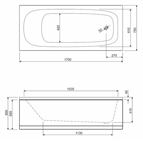 Акриловая ванна Cezares Eco 170х75 ECO-170-75-41-W37 без гидромассажа Акриловая ванна Cezares Eco 170х75 ECO-170-75-41-W37 без гидромассажа