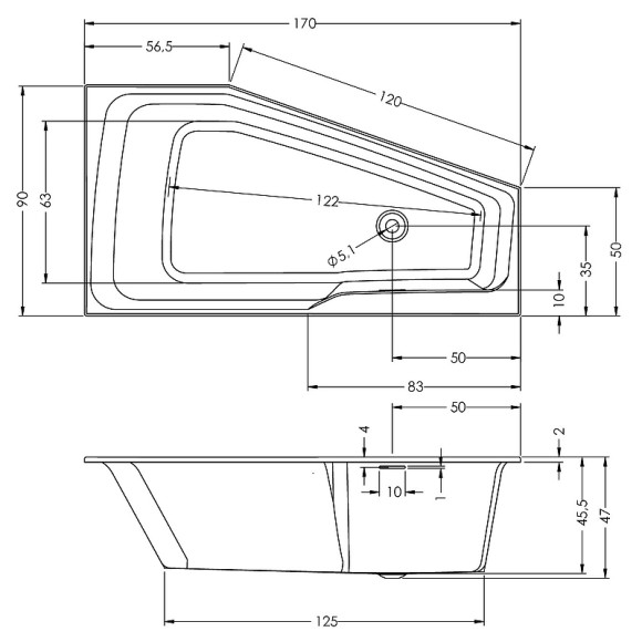 Акриловая ванна Riho Rething Space Fall 170х90 L B114006005 без гидромассажа Акриловая ванна Riho Rething Space Fall 170х90 L B114006005 без гидромассажа