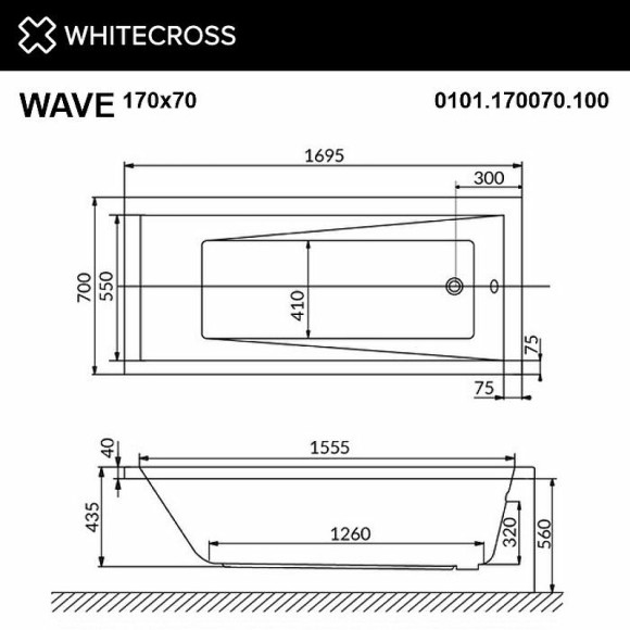 Акриловая ванна Whitecross Wave 170x70 0101.170070.100 без гидромассажа Акриловая ванна Whitecross Wave 170x70 0101.170070.100 без гидромассажа