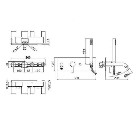 Смеситель для ванны Paffoni Light LIG001NO Черный матовый