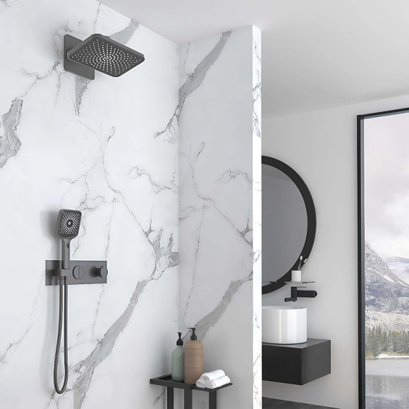 Душевая система Vincea VSFW-422TI4GM с термостатом Вороненая сталь