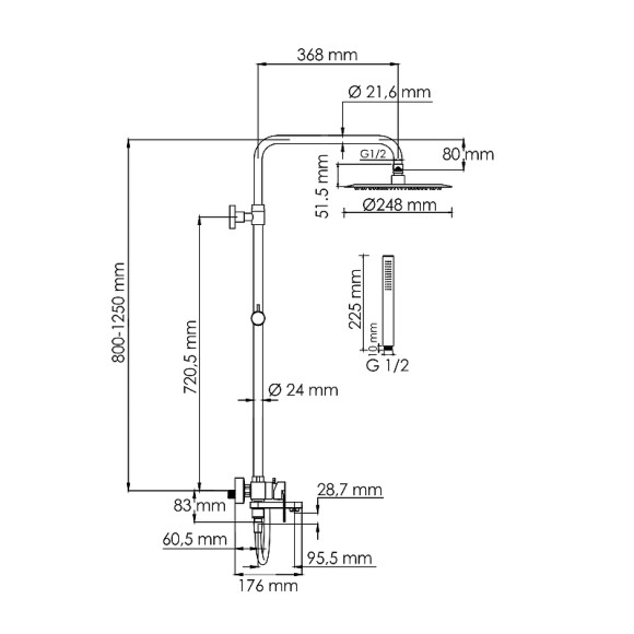 Душевая система WasserKRAFT A174.258.217.CB Черная матовая Душевая система WasserKRAFT A174.258.217.CB Черная матовая