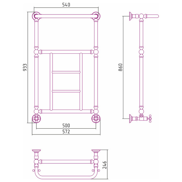 Водяной полотенцесушитель Сунержа Ренессанс 1452 860х500 020-0282-8650 с полкой Шампань