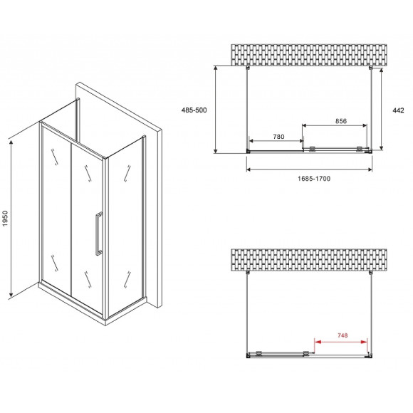 Душевой уголок Abber Schwarzer Diamant 170x60 AG30170MH-S60M-S60M профиль Хром стекло матовое Душевой уголок Abber Schwarzer Diamant 170x60 AG30170MH-S60M-S60M профиль Хром стекло матовое