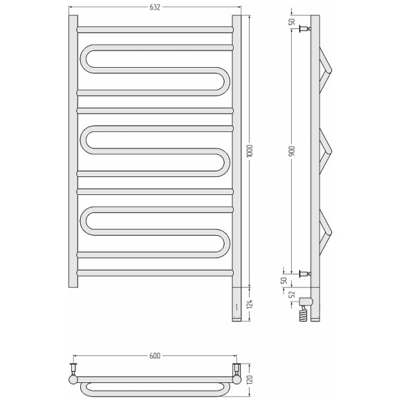 Электрический полотенцесушитель Сунержа Элегия 3.0 1000x600 R 31-5819-1060 Черный матовый