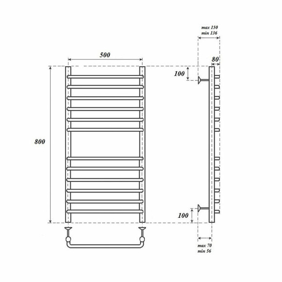 Электрический полотенцесушитель Point Нептун Премиум PN09158SE П12 500x800 левый/правый Хром