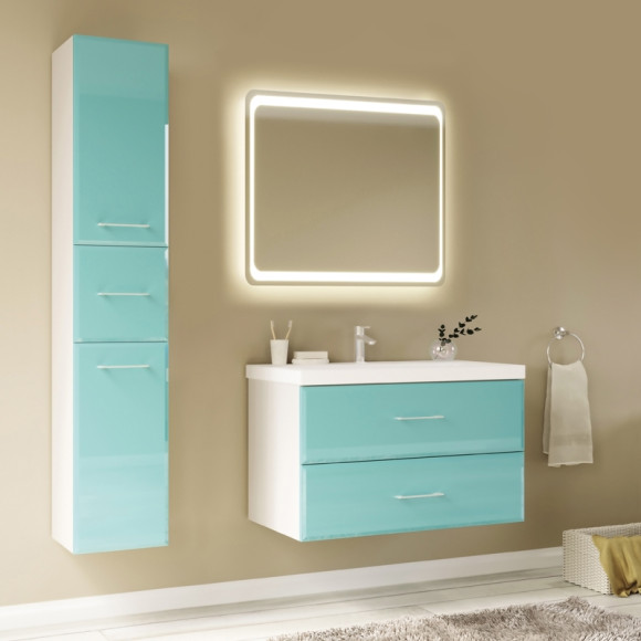 Тумба под раковину Marka One Mix 80П с ручками фасад стекло Бирюзовая Тумба под раковину Marka One Mix 80П с ручками фасад стекло Бирюзовая