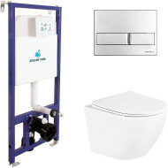 Комплект унитаза BelBagno Uno BB3105CHR/SC с инсталляцией Koller Pool DUNE1200SL+Neon с сиденьем Микролифт и клавишей смыва Хром